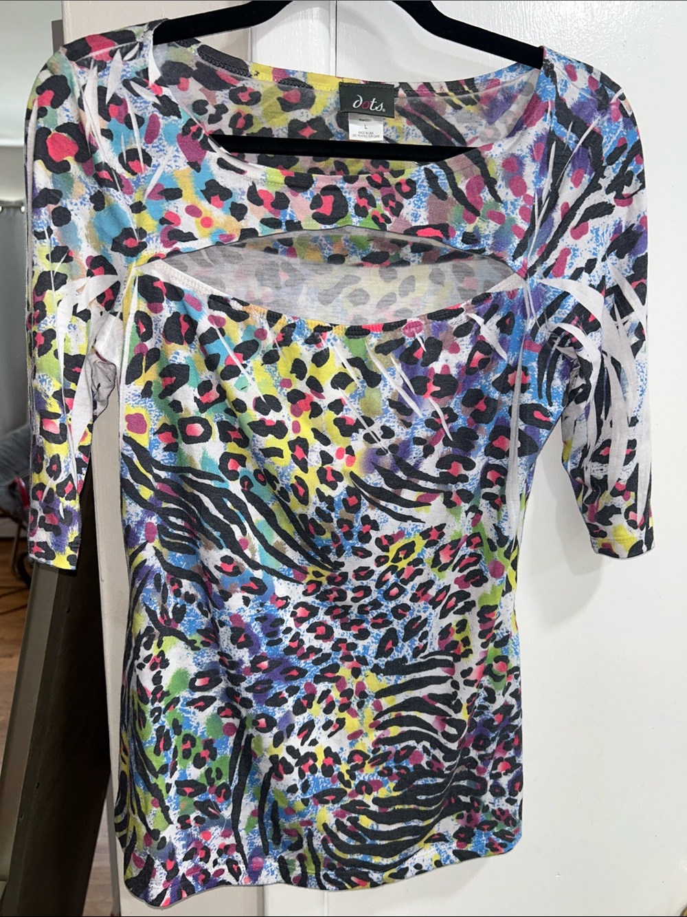 Dots Vintage Y2K Colorful Retro Animal Print Cut-out Rainbow Leopard Top LG